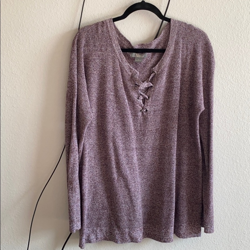 Maroon sweater with lace front tie